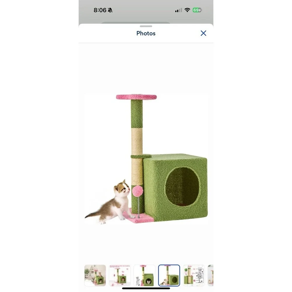 Pink and Green Floral Activity Center 24-in Plush Cat Tree & Condo